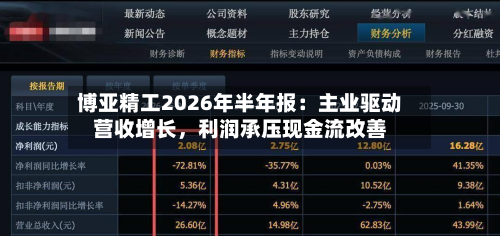 博亚精工2026年半年报：主业驱动营收增长，利润承压现金流改善-第3张图片