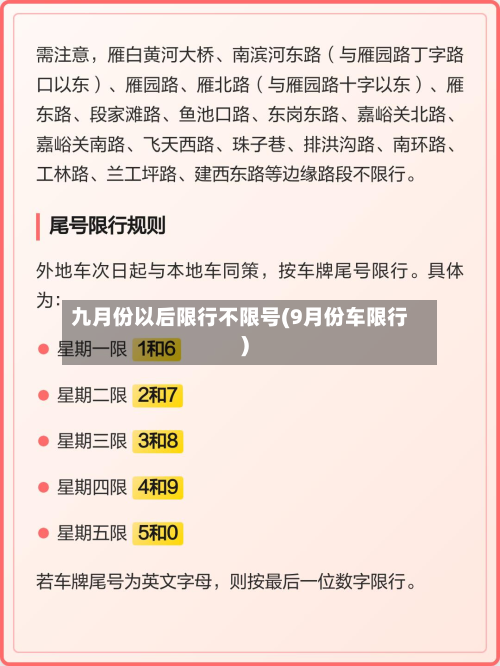 九月份以后限行不限号(9月份车限行)-第1张图片