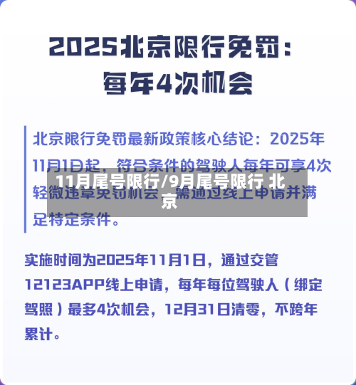 11月尾号限行/9月尾号限行 北京